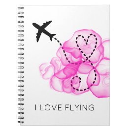 Caderno Espiral Eu Adoro Voar Avião Cardíaco Pink Clouds Divertido