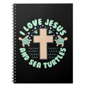 Caderno Espiral Eu amo Jesus e tartarugas marinhas Christian Faith