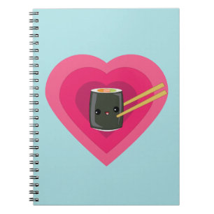Caderno Espiral Eu amo o rolo de sushi de Kawaii do sushi