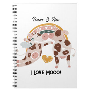 Caderno Espiral Eu Amo Uma Vaca Mooo Bonita Personalizada Dando-Lh