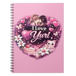 Caderno Espiral Eu Amo Yuri Estética de Anime de Amor entre Garo