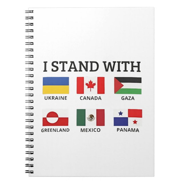 Caderno Espiral Eu fico com o Canadá México Gaza Ucrânia (Frente)