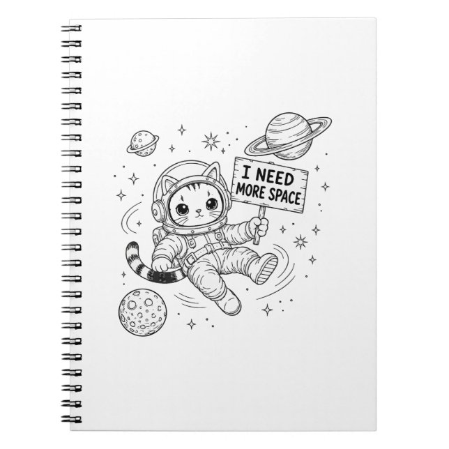 Caderno Espiral Eu Preciso de Mais Espaço Gato Astronauta Engraçad (Frente)