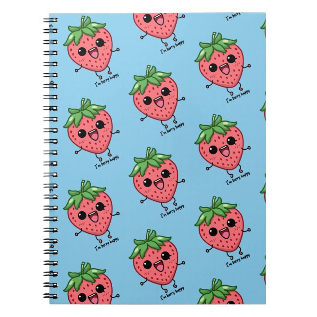Caderno Espiral Eu sou Berry Happy, fofinha, saltando morango kawa (Frente)
