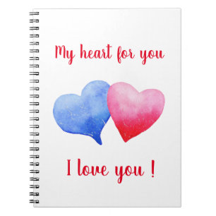 Caderno Espiral Eu te amo Dia de os namorados de coração vermelho