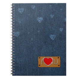 Caderno Espiral Eu Te Amo. Presente de padrão Denim Azul