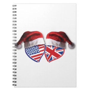 Caderno Espiral EUA e Reino Unido Flag Heart Santas
