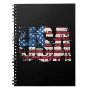 Caderno Espiral EUA lutam design de texto com bandeira