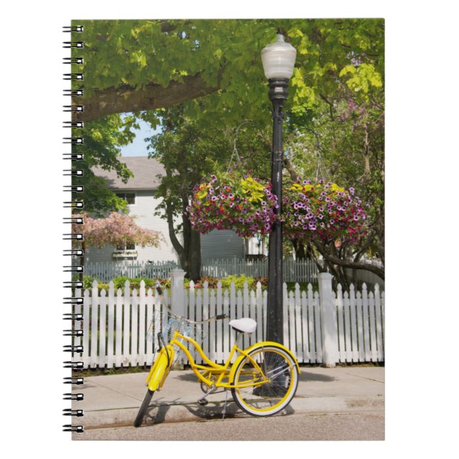 Caderno Espiral EUA, Michigan, Ilha Mackinac. Bike Amarelo (Frente)