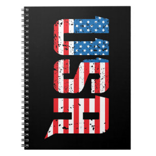 Caderno Espiral EUA Patriótico em Vermelho, Branco e Azul