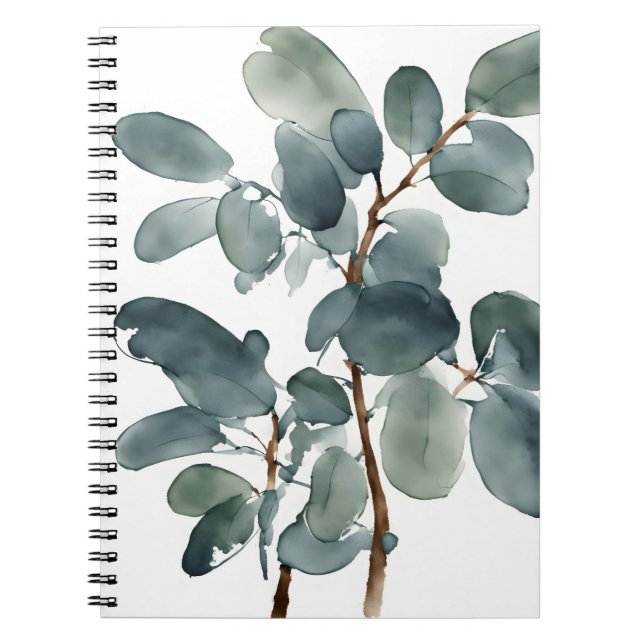 Caderno Espiral Eucalipto - Flores em aquarela (Frente)