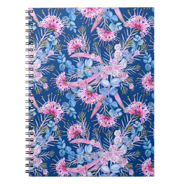 Caderno Espiral Eucalipto Grevillea Azul e Rosa (Frente)