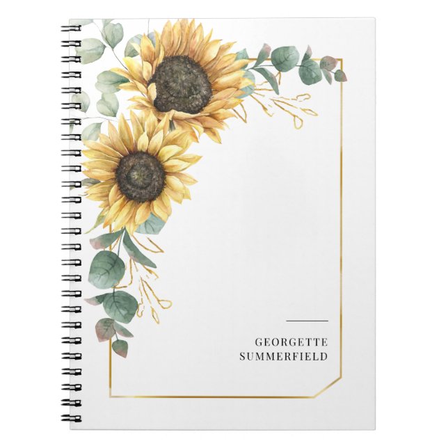 Caderno Espiral Eucalyptus Sunflower Floral Geométrico (Frente)