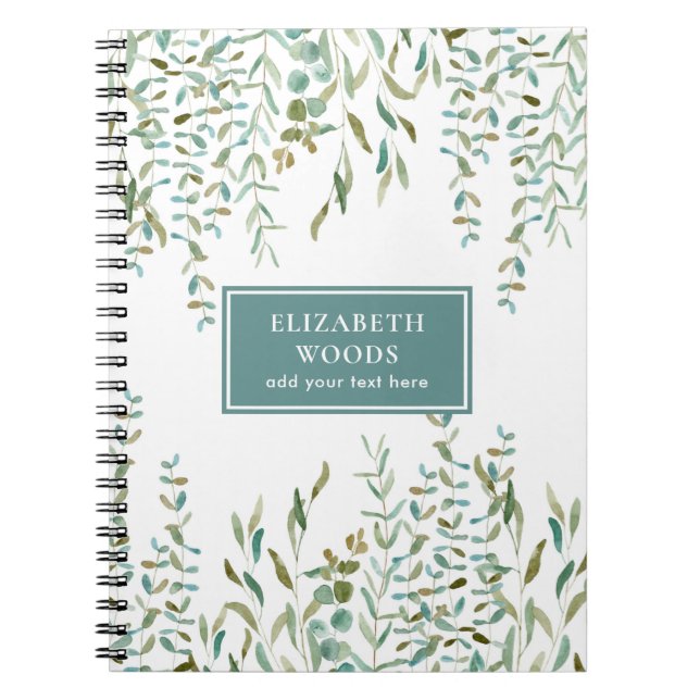 Caderno Espiral Eucalyptus-Watercolor Rustic Deixa Personalizado (Frente)