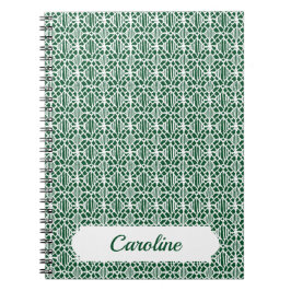 Caderno Espiral Evergreen com padrão de rendas de crochê branco
