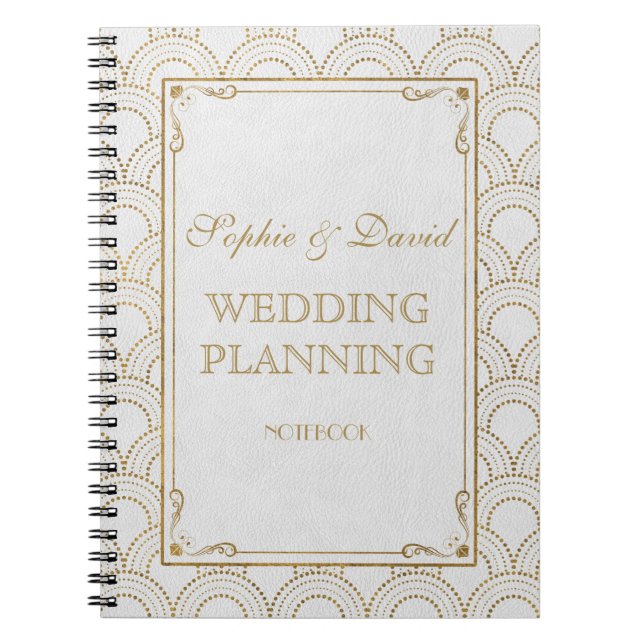 Caderno Espiral Excelente Branco Gatsby Art Deco Dourado Planner (Frente)