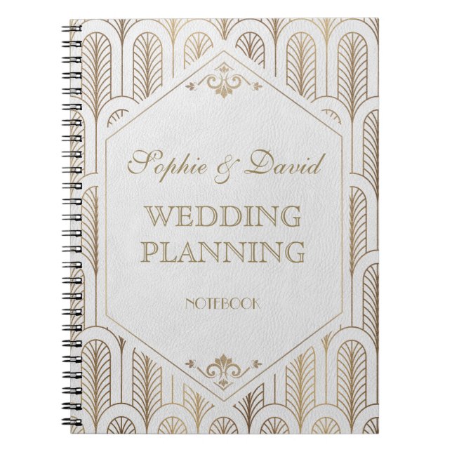 Caderno Espiral Excelente Gatsby Art Deco Dourado Branca Planner (Frente)