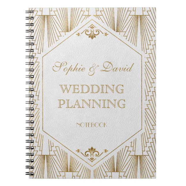 Caderno Espiral Excelente Gatsby Art Deco Dourado Branca Planner (Frente)
