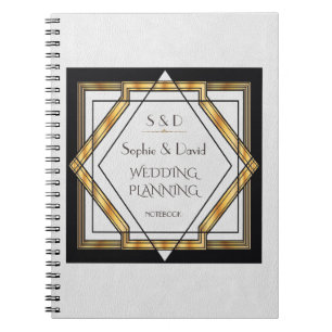 Caderno Espiral Excelente Gatsby Dourado White Art Deco Planner de