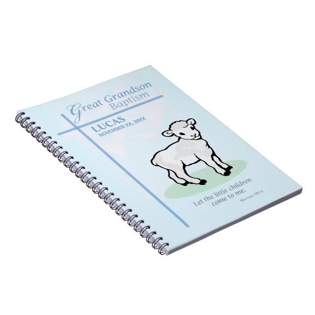 Caderno Espiral Excelente Neto Baptism Blue Lamb Personalizado (Lado Direito)