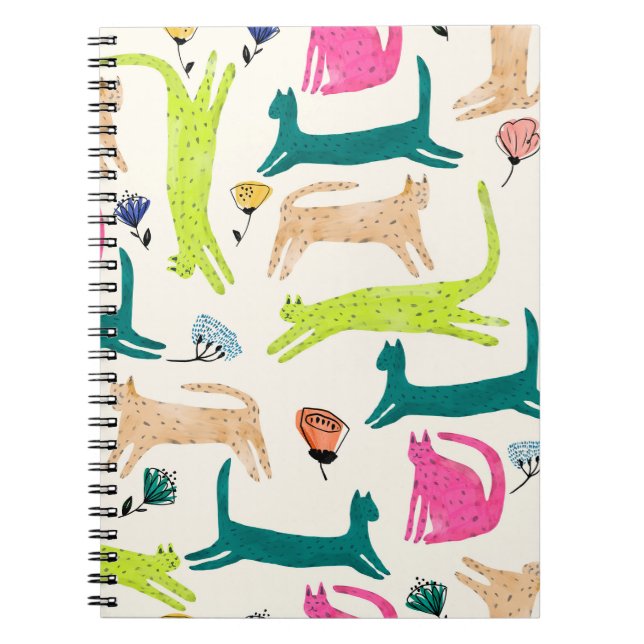 Caderno Espiral Exemplo de abstrato de estilo retrô e de gato (Frente)