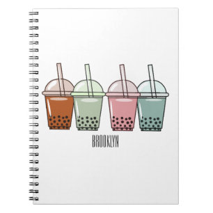 Caderno Espiral Exemplo de desenho animado do chá de bolhas