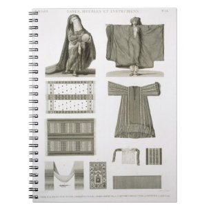 Caderno Espiral Exemplos dos trajes de seda e egípcios, 'de Desc