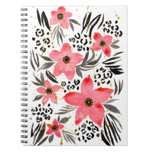 Caderno Espiral Exótica Tropical de Abstrato de Pintura Mão