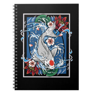 Caderno Espiral Explorações piscícolas japonesas Koi Fish Cherr