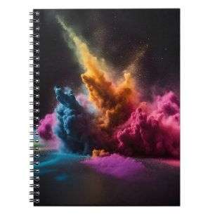 Caderno Espiral Explosão de Pó de Arco-íris em Preto