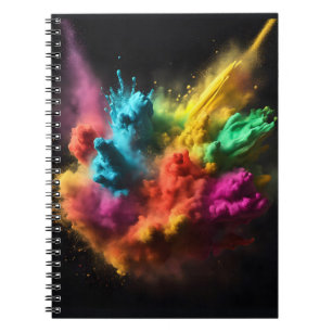 Caderno Espiral Explosão de Pó de Arco-íris em Preto