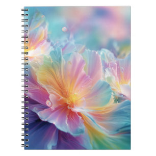 Caderno Espiral Explosão floral cósmica abstrata em pastel