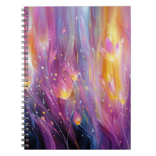 Caderno Espiral Explosão floral luminosa abstrata