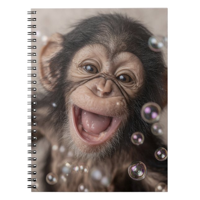 Caderno Espiral Extremo Close-Up de Bebê Chimpanzé Feliz (Frente)