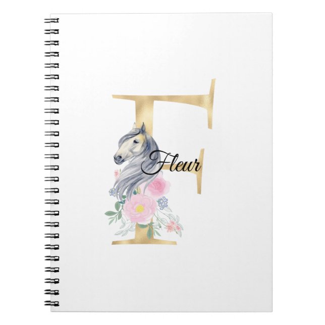 Caderno Espiral F letra monograma personalizado com cavalo (Frente)