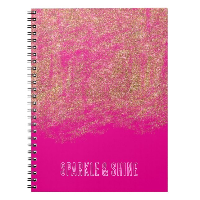 Caderno Espiral Faaux Glitter Girly Pink Sparkle Dourado (Frente)