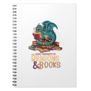 Caderno Espiral Facilmente Distraído Por Dragões E Livros Dragões
