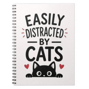 Caderno Espiral Facilmente Distraído Por Gatos Citação Divertida P