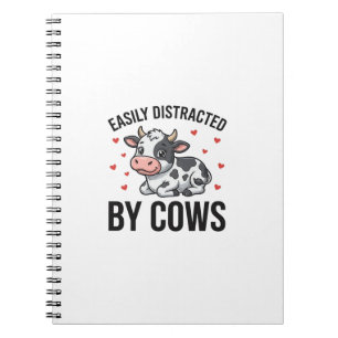 Caderno Espiral Facilmente Distraído por Vacas Gráfico de Vaca Vin