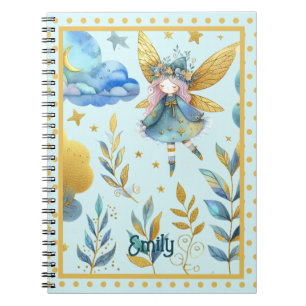 Caderno Espiral Fada Aniversário Teal Dourada Princesa Rosa Fairyt