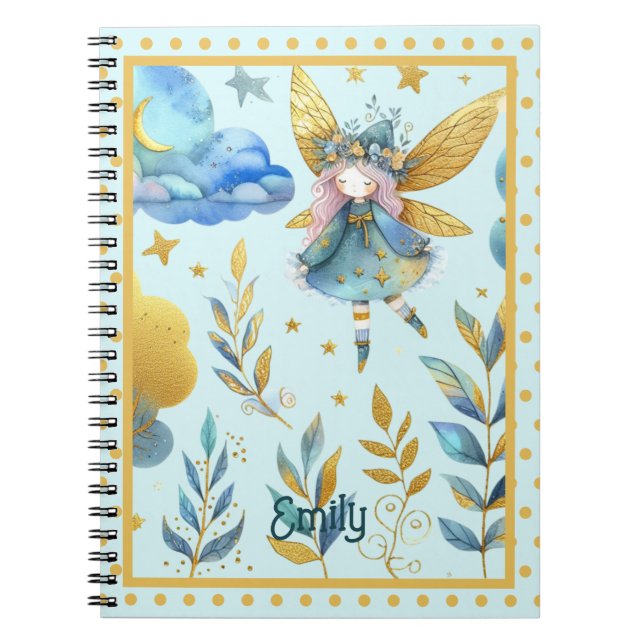 Caderno Espiral Fada Aniversário Teal Dourada Princesa Rosa Fairyt (Frente)