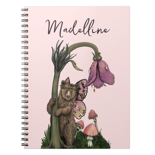 Caderno Espiral Fada Cinzenta Cinzenta Rosa Bonita com Urso Encant (Frente)