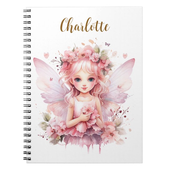 Caderno Espiral Fada cor-de-rosa pastel caprichosa (Frente)