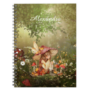 Caderno Espiral Fada de Cogumelo Bonita na Floresta