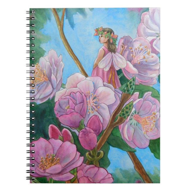 Caderno Espiral Fada entre as flores de cerejeira (Frente)