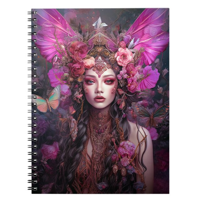 Caderno Espiral Fada Rosa Púrpura Rainha Fantasia Arte (Frente)