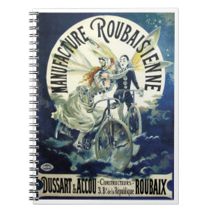 Caderno Espiral Fadas Art Nouveau Vintage, Pierrot da Bicicleta Lu