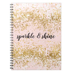 Caderno Espiral Faísca de Confetti Dourado Cor-de-rosa-claro