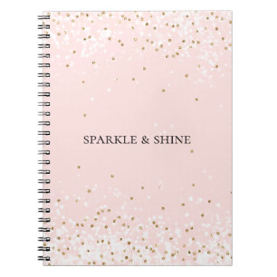 Caderno Espiral Faísca Dourada de Confetti Glitz Cor-de-rosa-clar