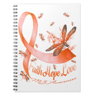 Caderno Espiral Faith Hope ama o Dragonfly da Consciência da MS